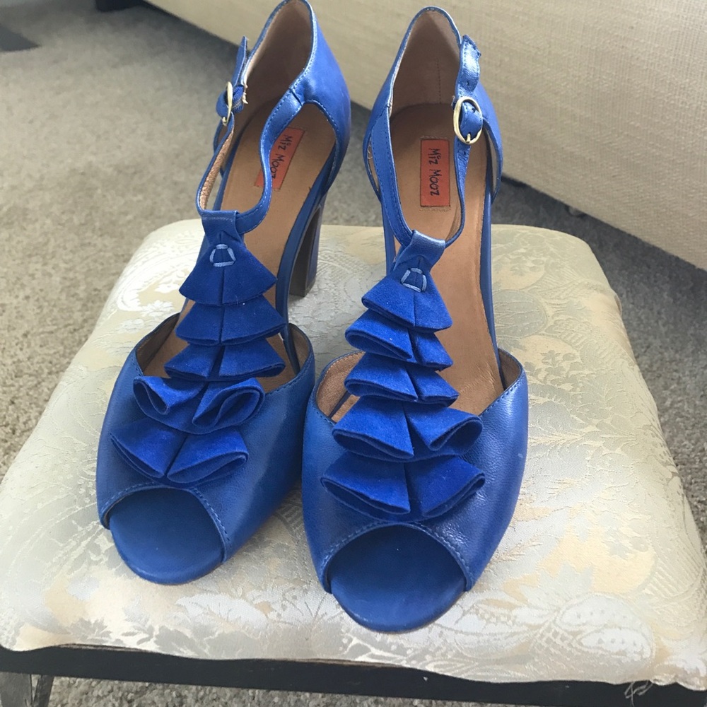 Miz Mooz cobalt leather and suede heels